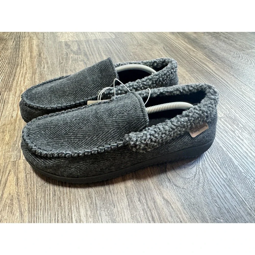 NEW Dearfoams Men’s Memory Foam Indoor Outdoor Slippers Black Size L 11-12
